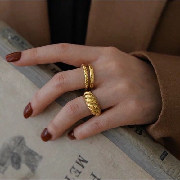 18K Gold Plated Brass Double Twisted Band Ring - Picture 1 of 8